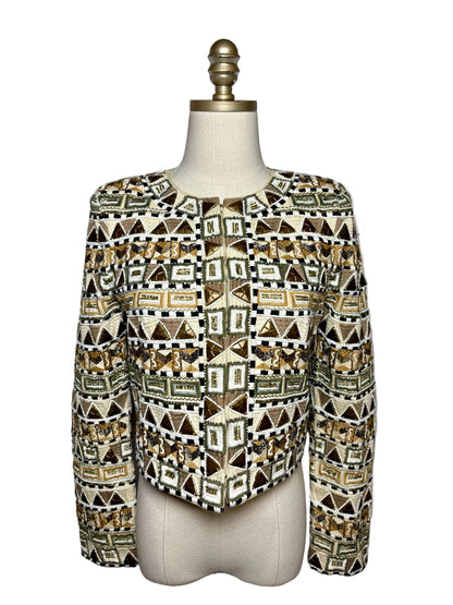 Women Size 4 Veronica Beard Daryl Beige Multi-Color Beaded Pure Cotton NWT Pre-Owned Jacket