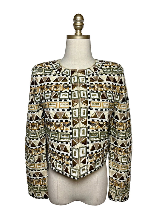 Women Size 4 Veronica Beard Daryl Beige Multi-Color Beaded Pure Cotton NWT Pre-Owned Jacket