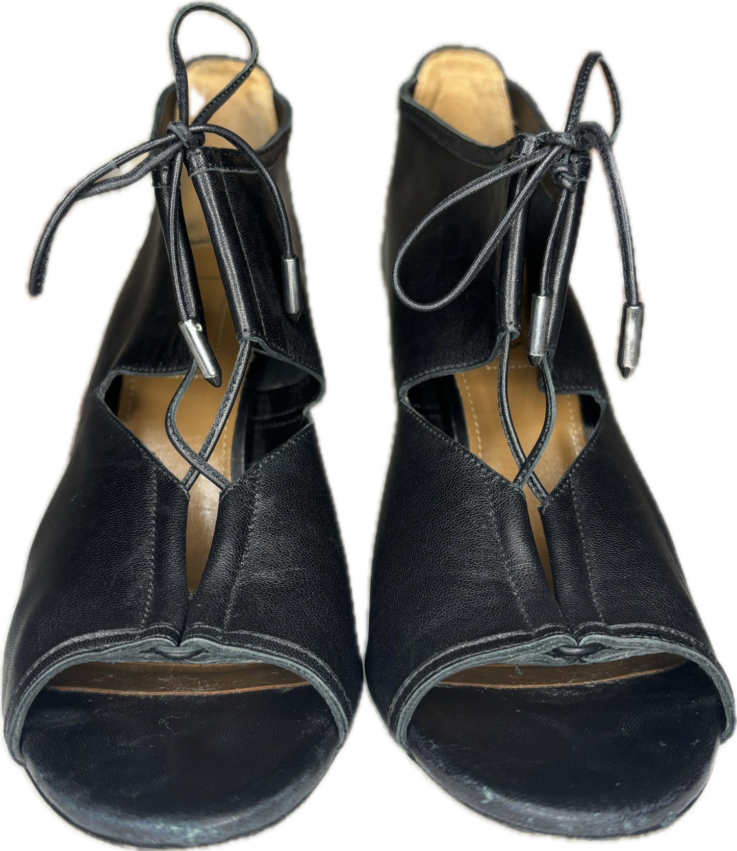 Aquazzura Black Leather Cowhide Cutout Heels, Sz 37.5