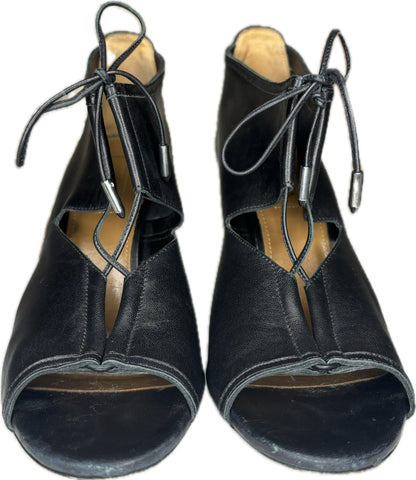 Aquazzura Black Leather Cowhide Cutout Heels, Sz 37.5
