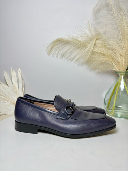Salvatore Ferragamo Navy Leather Solid Size 10 Genuine Leather Men's Shoes