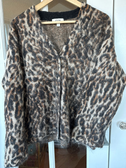 Women Size M COS Multicolor Leopard Spots Mohair Wool Blend Cardi Sweater
