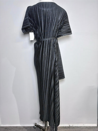 Women Size S Issey Miyake Black Vertical Pleats Maxi Side Slit Dress