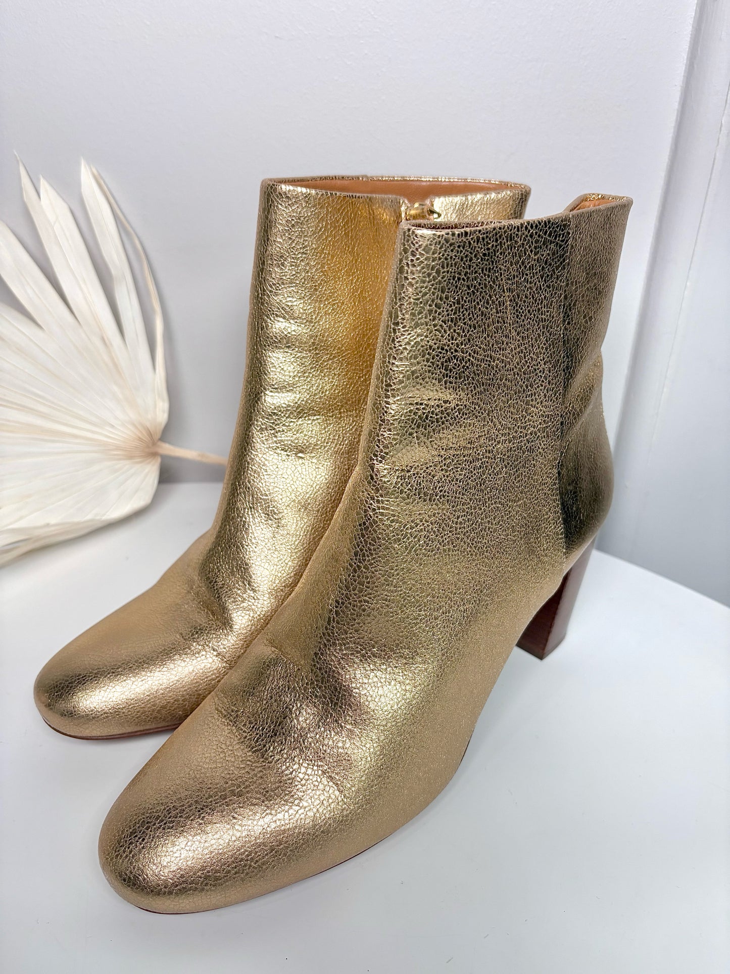 W Shoe Size 41 (10, US) Sezane Metallic Gold Lea Ankle Boots