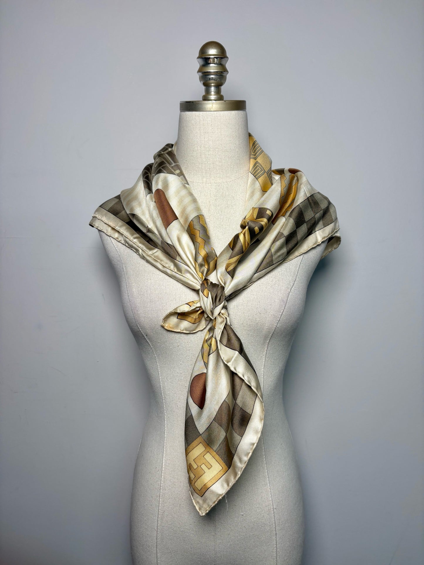 Fendi Logo 100% Silk Vintage Pre-owned Brown & Cream Scarf