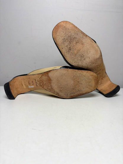 W Shoe Size 38.5 Chanel Tan Black Toe Combo Leather Vintage Mules