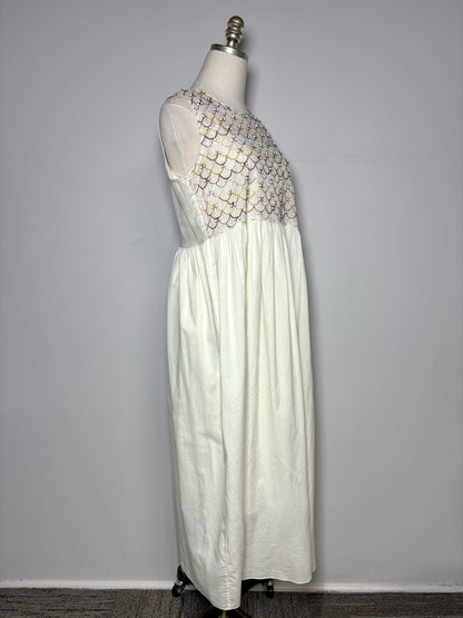 Women Size 1 (2 - 4 US) Megan Park Cream Scalloped Pure Cotton Pre-owned Dress