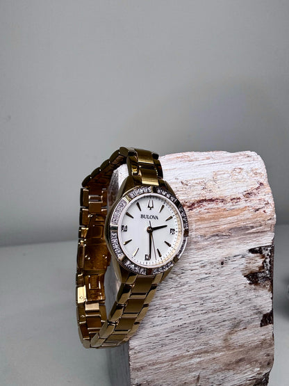 Bulova Gold-tone Stainless Steel Diamonds Pre-owned Watch