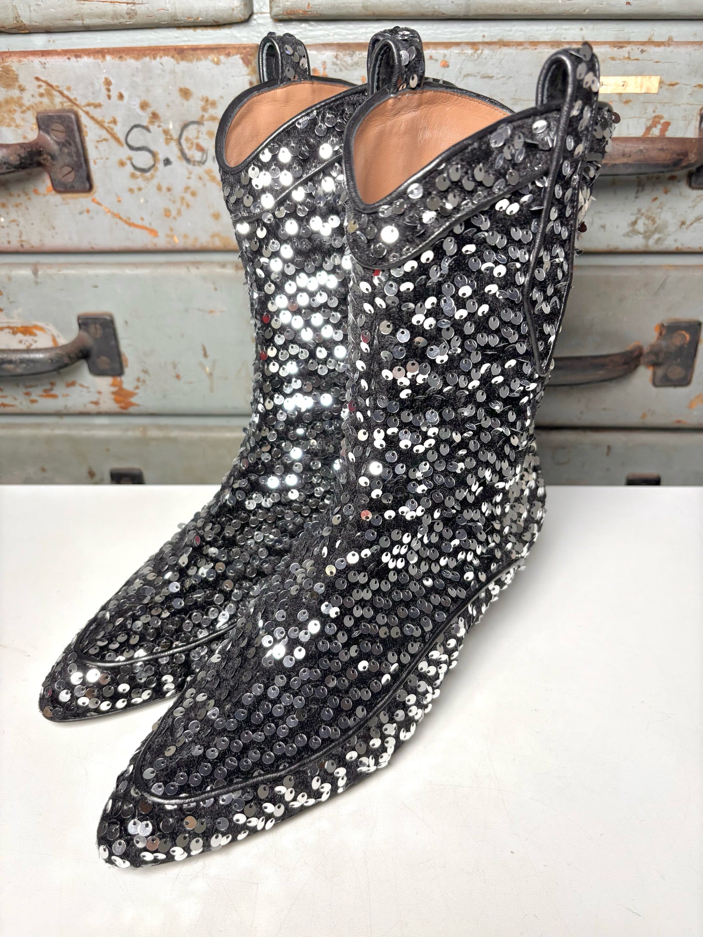 W Shoe Size 39 (8.5 US) Laurence Dacade Black Sequins Vanessa Ankle Boots