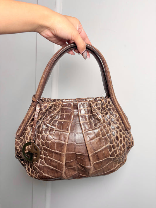 Leather Giorgio Armani Croc Embossed Vintage Brown Medium Purse