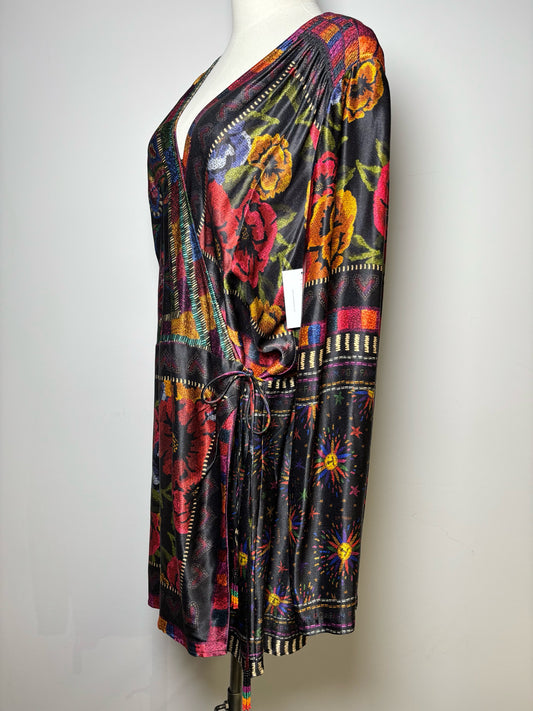 Women Size L Farm Rio Black Floral LS Dress