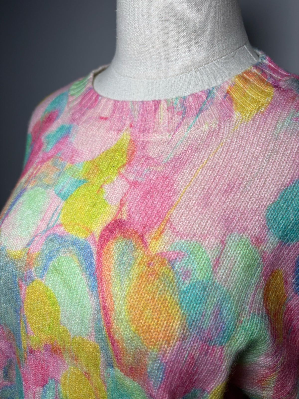 Women's Size S Aqua x Kerri Rosenthal Pastel Multi-Color Watercolor Pure Cashmere Pre-Owned Sweater