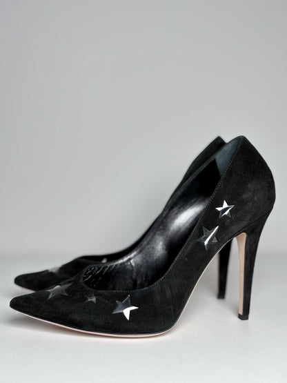 W Shoe Size 37.5 (7 US) Tamara Mellon PVC Stars Black Suede Pre-owned Heels