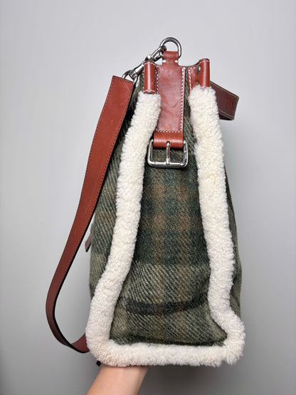 JW Anderson Plaid Wool Green Leather Bucket Purse