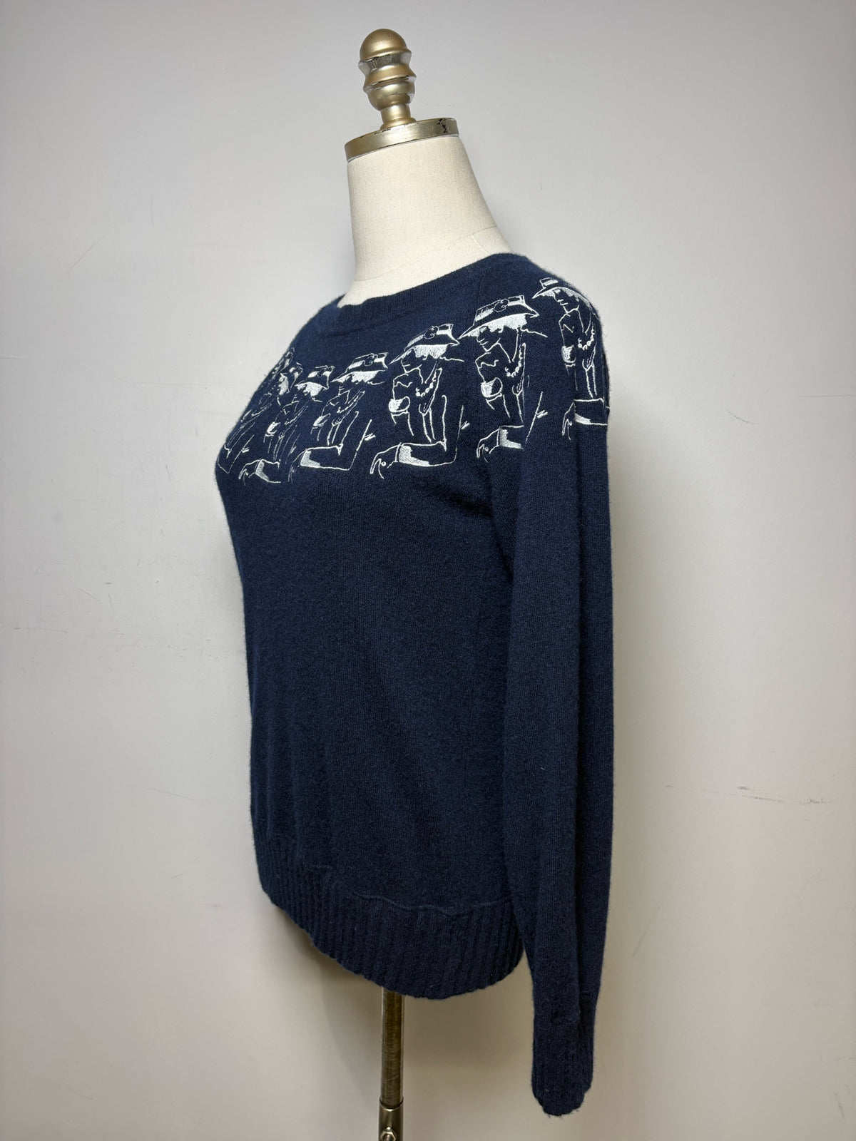 Women's Chanel 2012 Mademoiselle Coco Chanel Embroidered Blue Pure Cashmere Pre-Owned Sweater