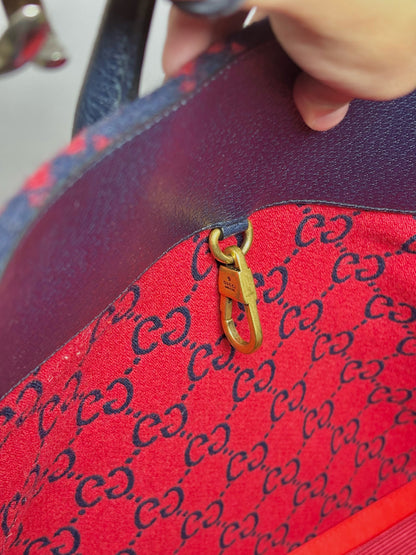 Blue, Red Gucci Double-G Monogram Wool Tote Bag