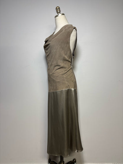 Size 16 Lafayette 148 Brown Solid Women's Leather, Silk Pre-owned, NWT Dress