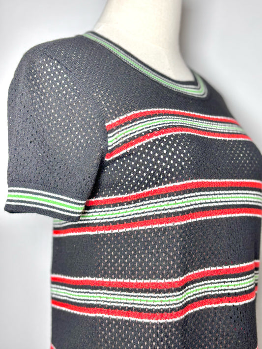 Women Size M Rag & Bone Black, Red, Lime Green Stripe Sweater