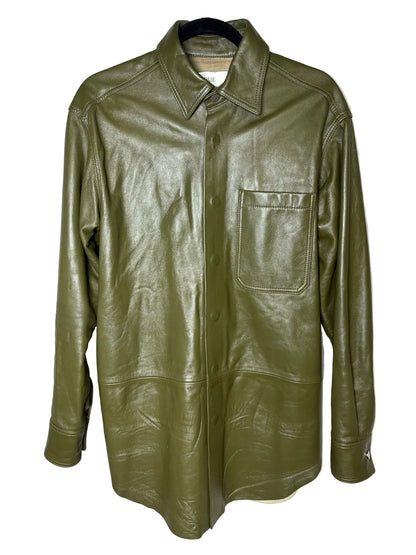 Green Leather jacket with a white background 