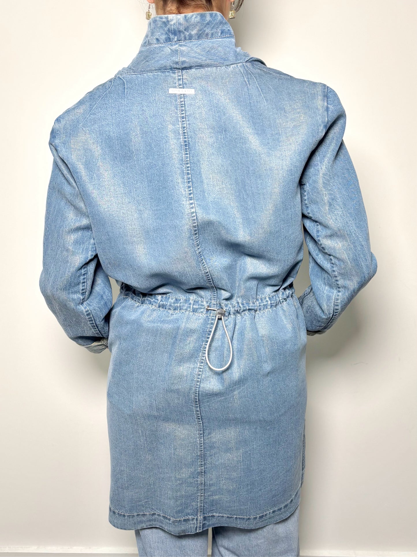 Women Size M SOIA & KYO Washed Blue Solid Tencel Blend Pre-owned Jacket