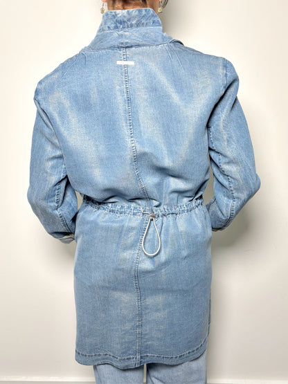Women Size M SOIA & KYO Washed Blue Solid Tencel Blend Pre-owned Jacket