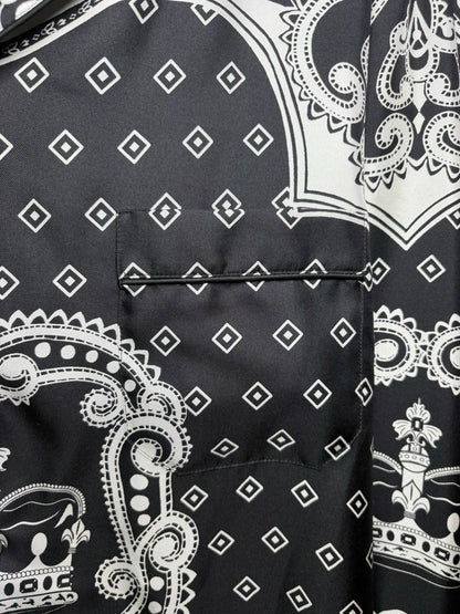 Men Size 44 (US XL) Authentic Dolce & Gabbana Black & White Bandana Print Pure Silk NWT Pre-Owned Shirt