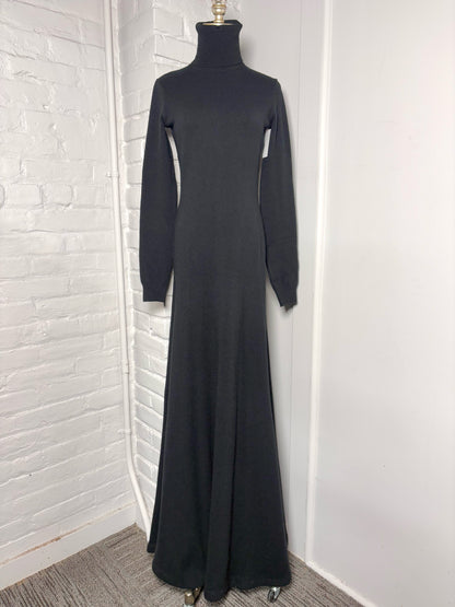 Women Size L Ralph Lauren Purple Label Black Cashmere Maxi Dress