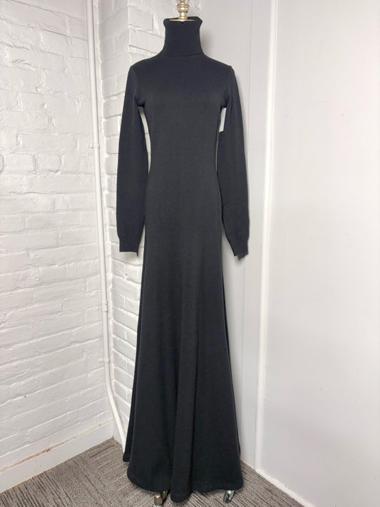 Women Size L Ralph Lauren Purple Label Black Cashmere Maxi Dress