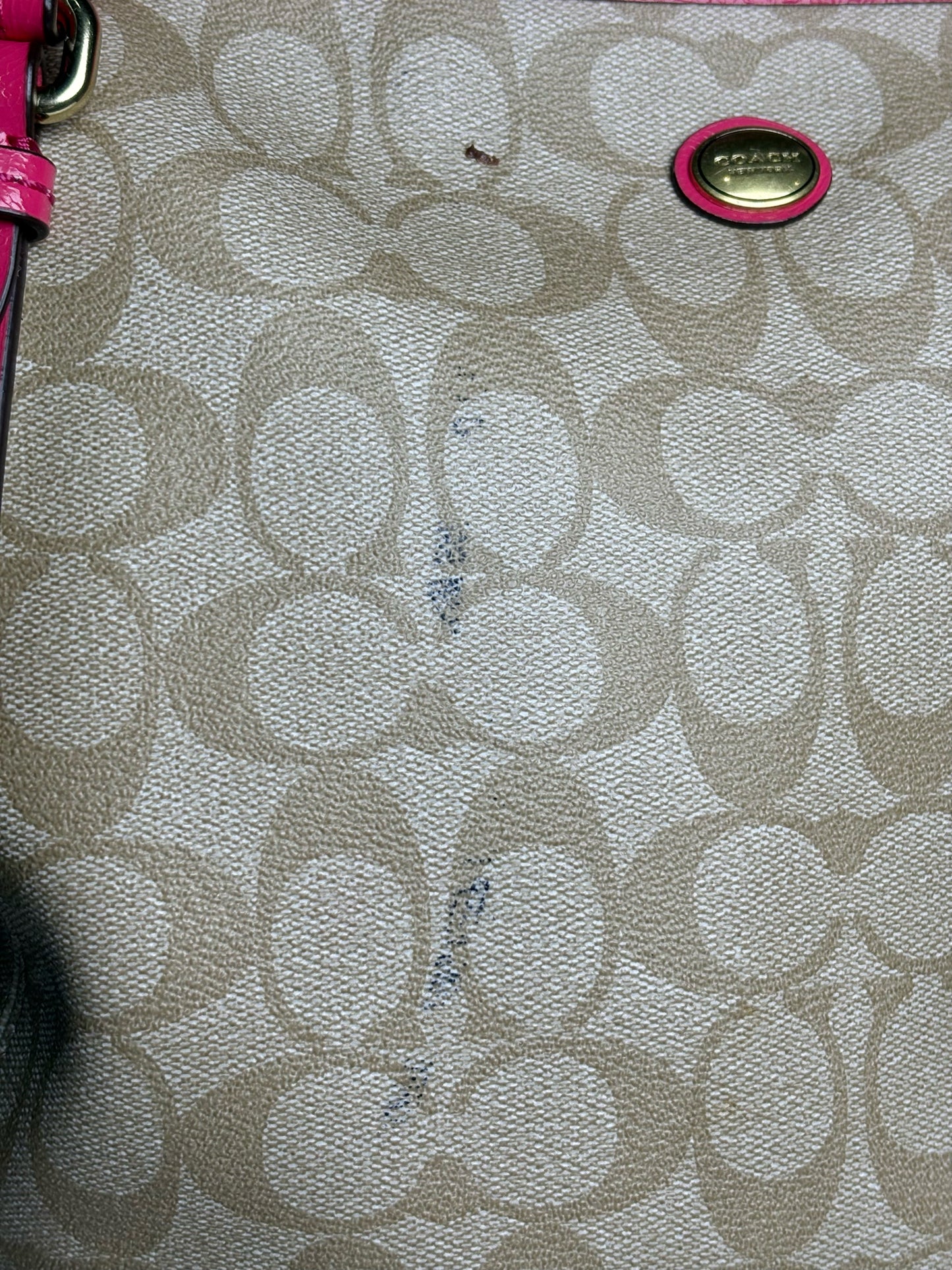 Coach Monogram Vintage Coated Canvas Pre-owned Beige, Hot Pink Medium Purse