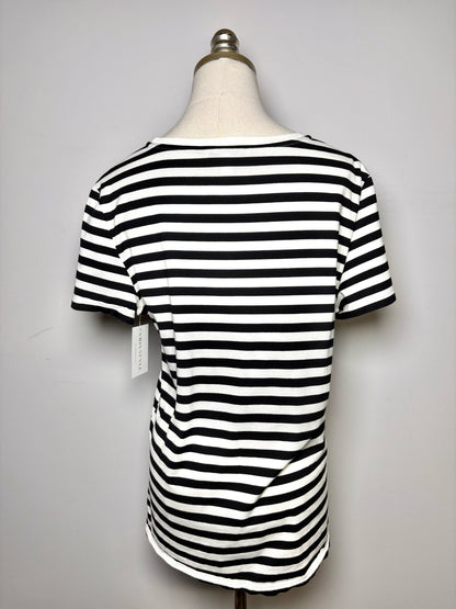 Women Size M Max Mara Black/White Striped, Embroidered Cotton Pre-owned T-shirt