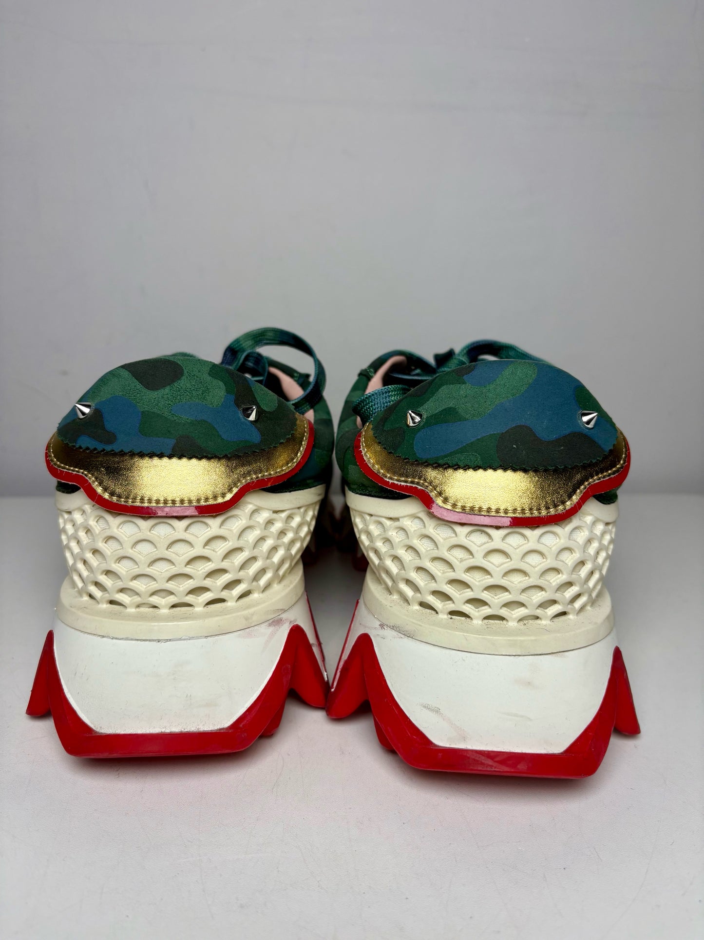 Men Size 44 Christian Louboutin Loubishark Green Camouflage Pre-Owned Authentic Sneakers