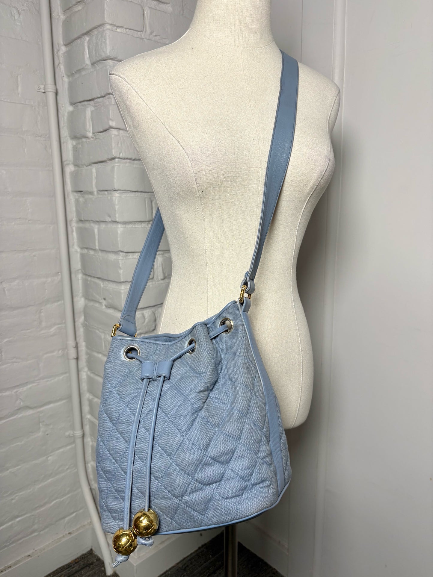 Chanel Quilted Vintage Canvas Leather Blue Small Purse Pre-Owned