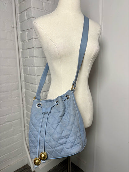 Chanel Quilted Vintage Canvas Leather Blue Small Purse Pre-Owned