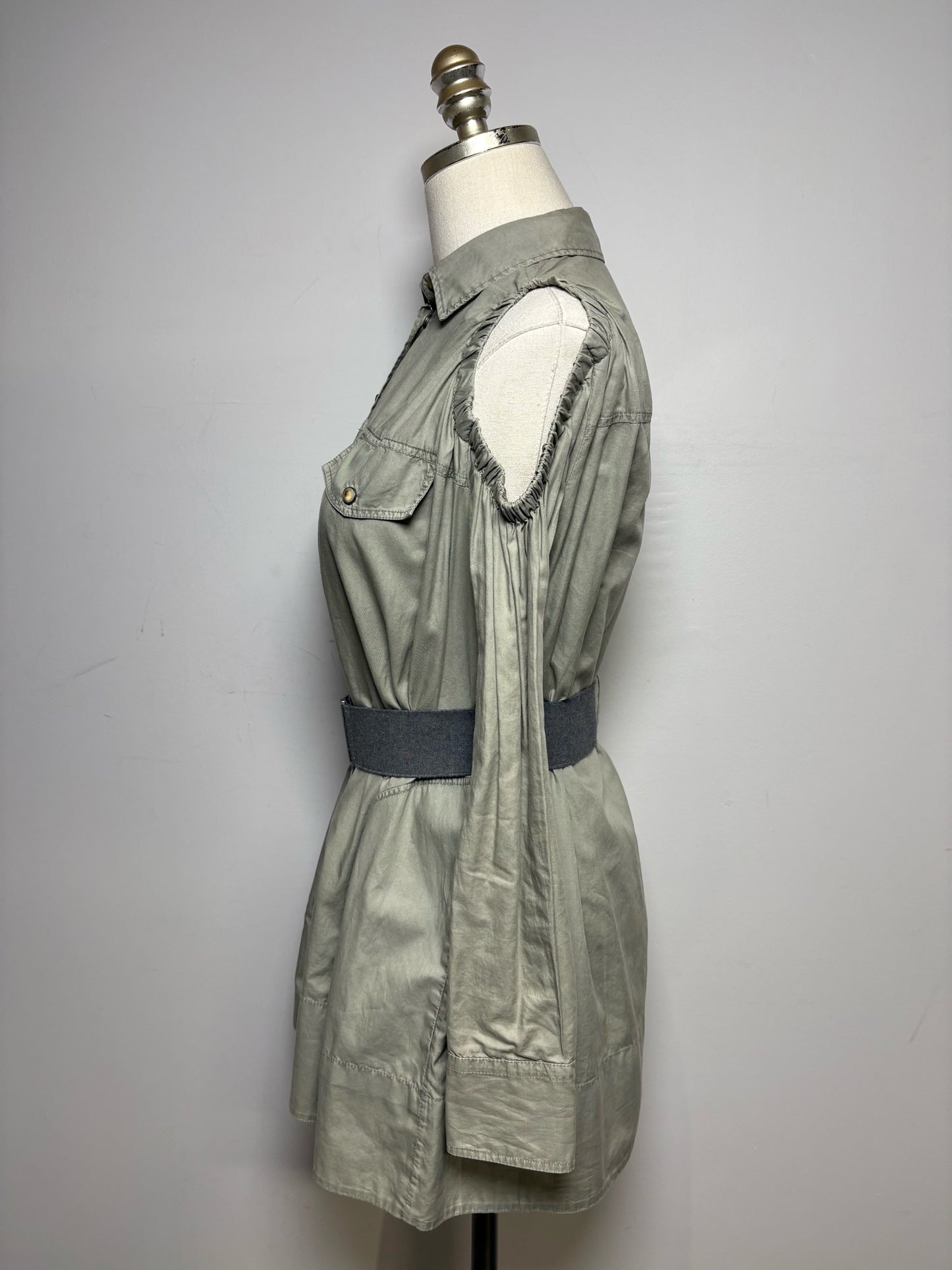 Women's Size XS Brunello Cucinelli Olive Green Pure Cotton Pre-Owned Cold Shoulder Shirt