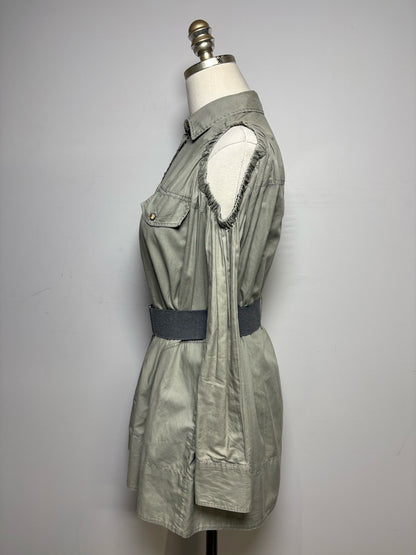 Women's Size XS Brunello Cucinelli Olive Green Pure Cotton Pre-Owned Cold Shoulder Shirt