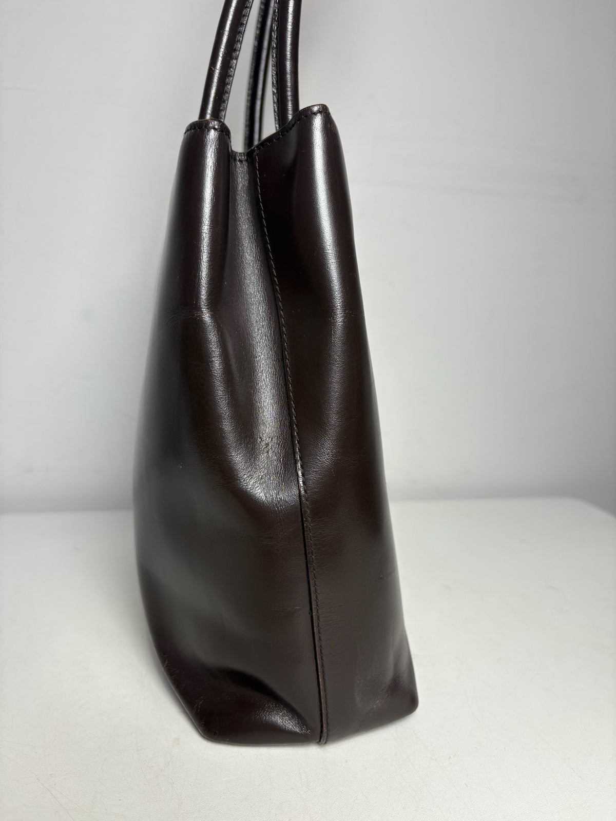 Women's Prada Dark Brown Spazzolato Leather Vintage Rare Authentic Pre-Owned Tote Bag