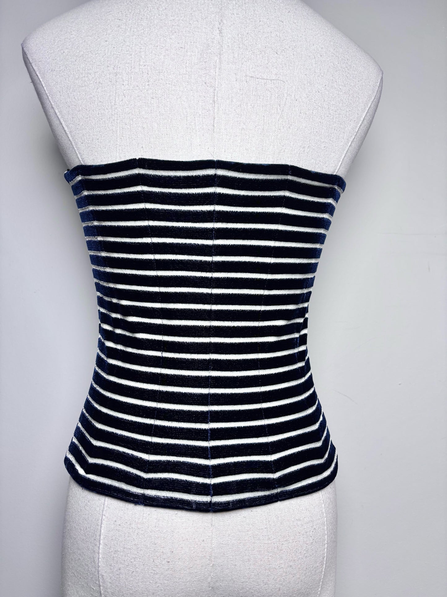 Women Size 4 (S) Giorgio Armani Blue, White Striped Bustier, Jacket Set