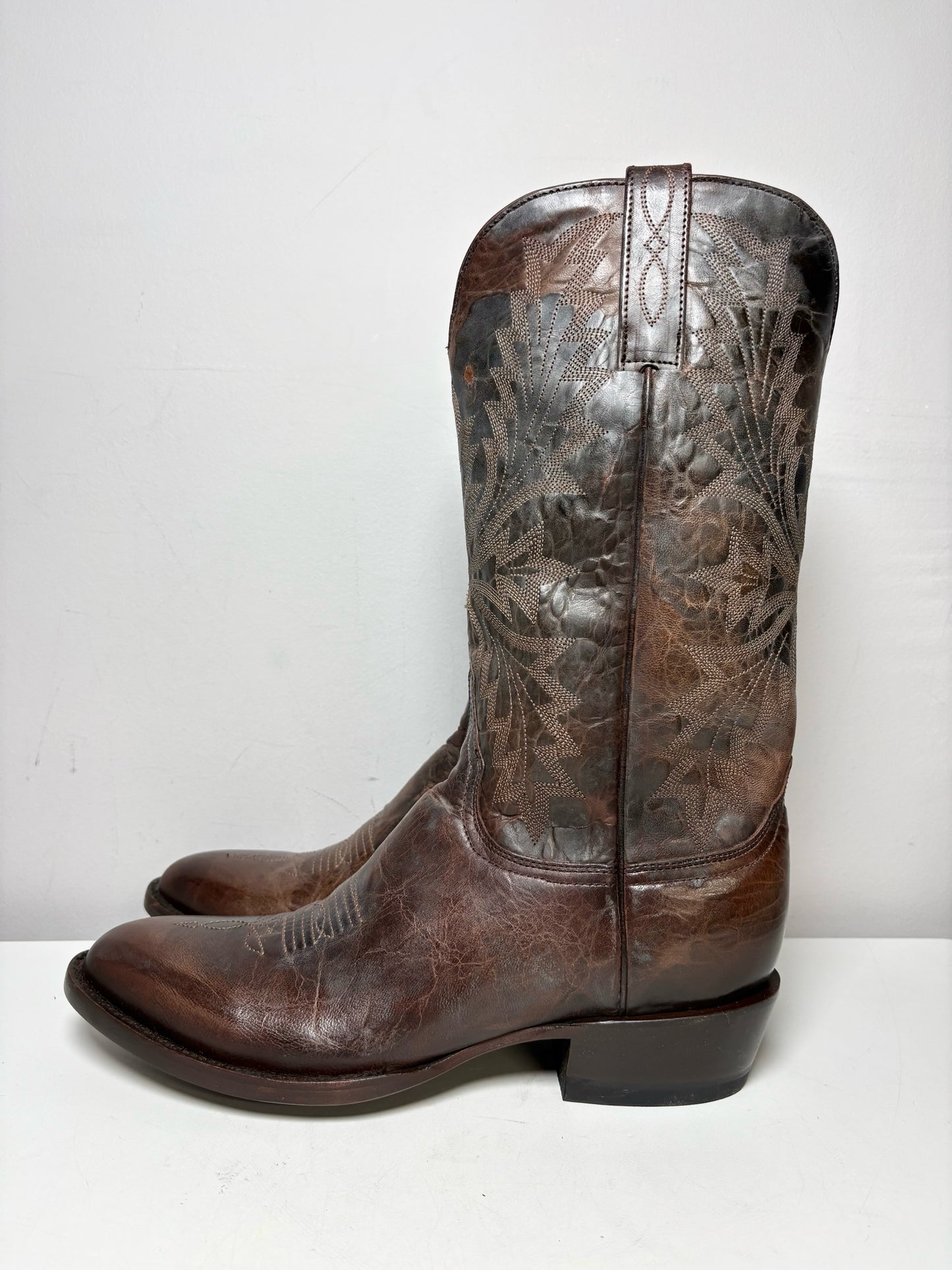 Men Shoe Size 11 All Black Brown Leather Western Stitch Pre-Owned NWOT Mad Dog Chocolate England Boots