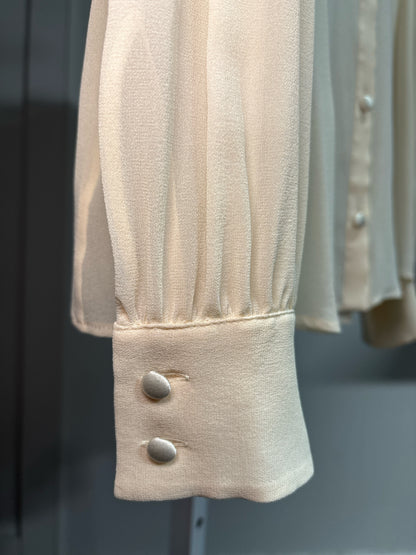 Women Size 48 (M) Dolce & Gabbana Cream Solid Women's 100% Silk Vintage Blouse