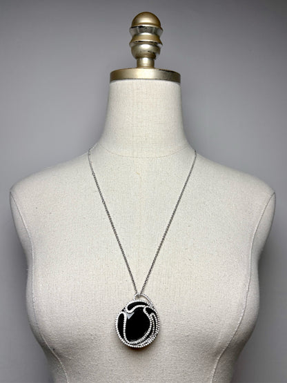 Women's Swarovski Jet Crystal Rhodium-Plated Brass Pre-Owned Circular Pendant Necklace 27.5"