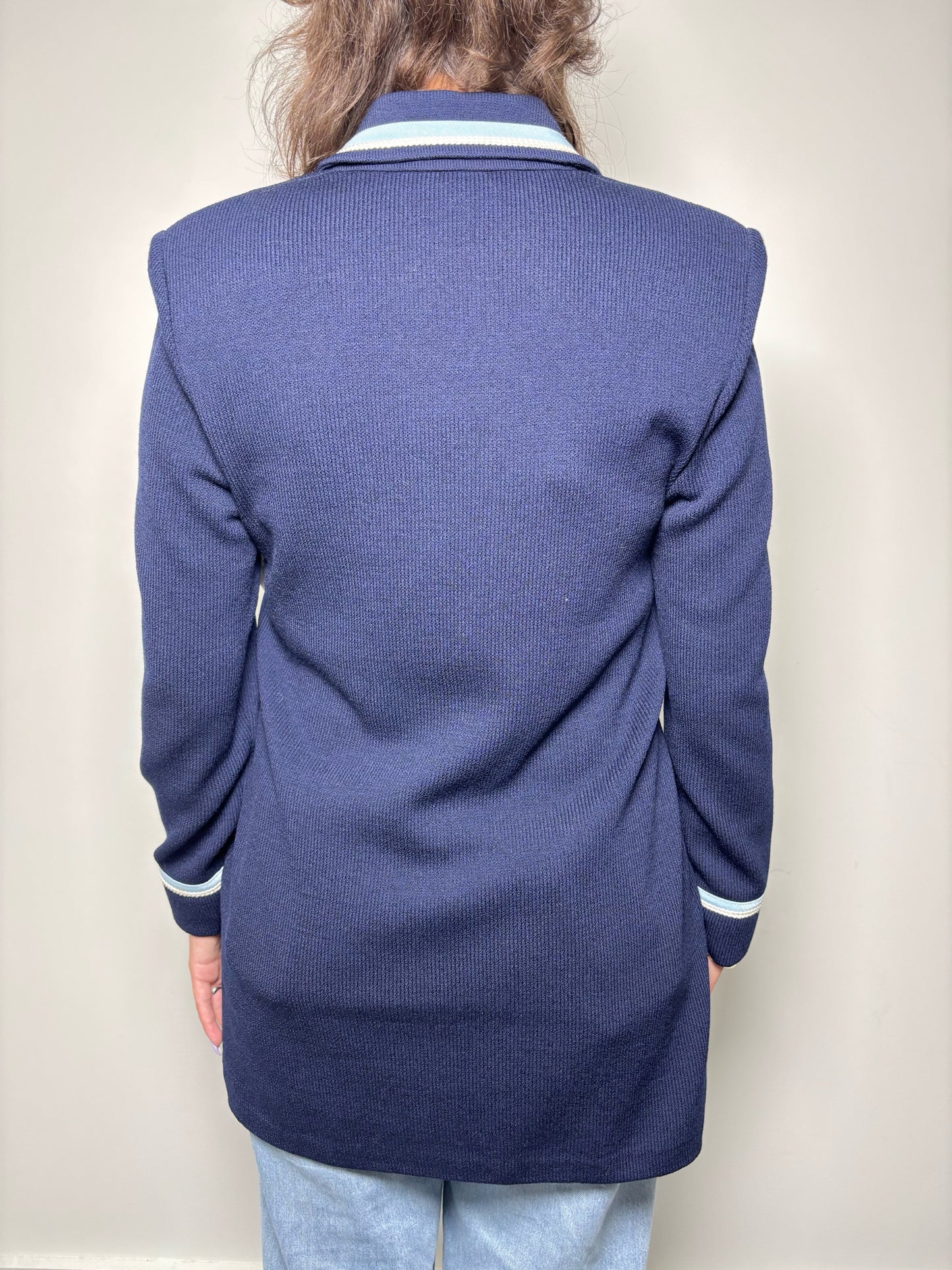 Women Size 6 St. John Blue Solid Wool Jacket