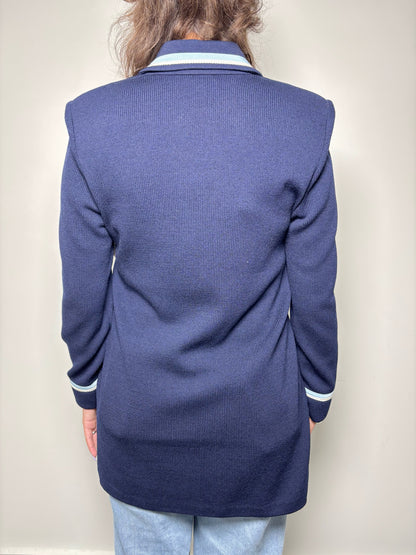 Women Size 6 St. John Blue Solid Wool Jacket