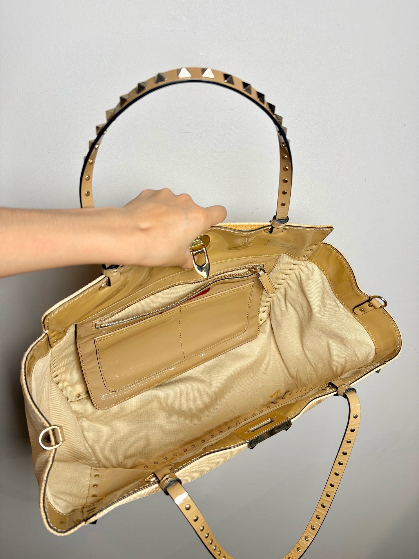 Valentino Garavani Solid Raffia Tan Cowhide Purse