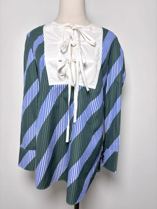 Women Size 0 Tory Burch Green, Blue, White Stripe Cotton NWT Blouse