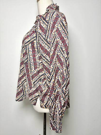 Women Size L Veronica Beard Burgundy Abstract Print Cotton Blouse