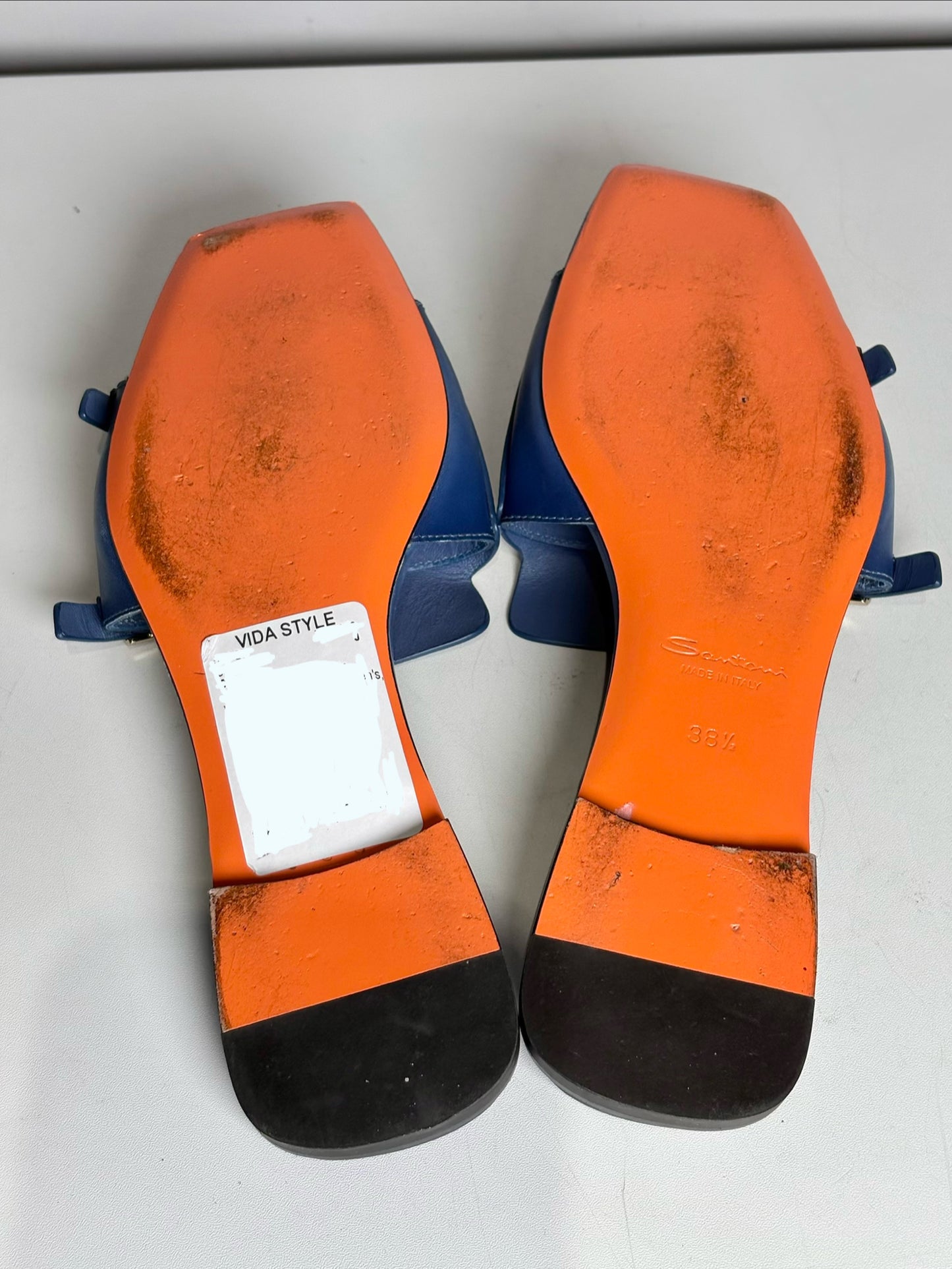 W Shoe Size 38.5 Santoni Blue Leather Cowhide Women's Pre-owned Sandals