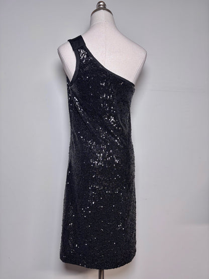 Women Size XS Tory Burch Black Sequins One-Shoulder Cocktail Pre-owned Dress
