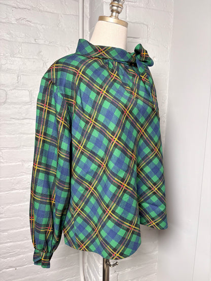 Women Size 44 (12-14) Saint Laurent Green Plaid Vintage Top