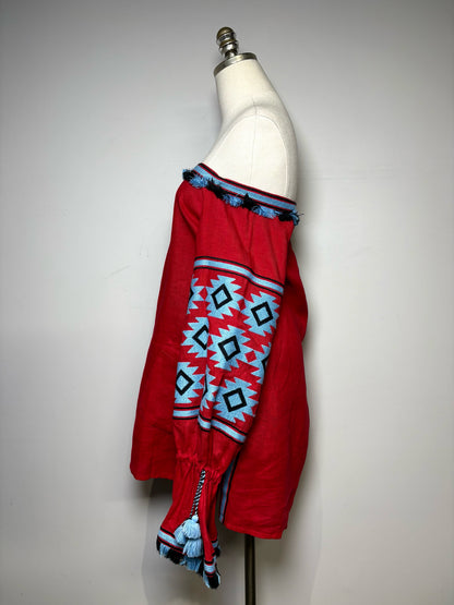 Women Size S March II Red, Blue Embroidered Women's Dress