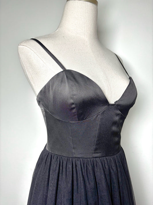 Women Size 6 Fame and Partners Black Tulle Cocktail Midi Dress